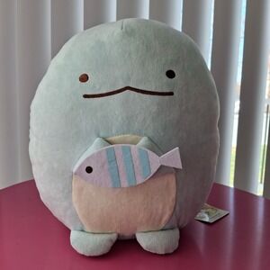 San-X Sumikkogurashi Tokage Lizard Holding Fish Plush Blue 12 Inch Dinosaur‎
